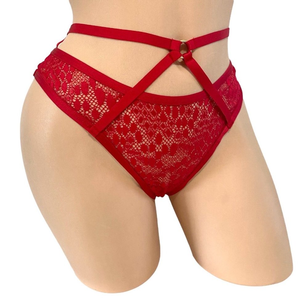 Victoria's Secret MEDIUM Very Sexy Strappy Brazilian Panty Black & Red Set Of‎ 2 - Picture 4 of 5